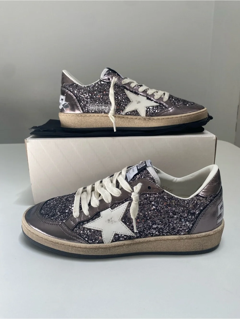 Golden Goose Ball Star Sneaker Gray/Purple/Glitter/Leather/White 38 New in Box